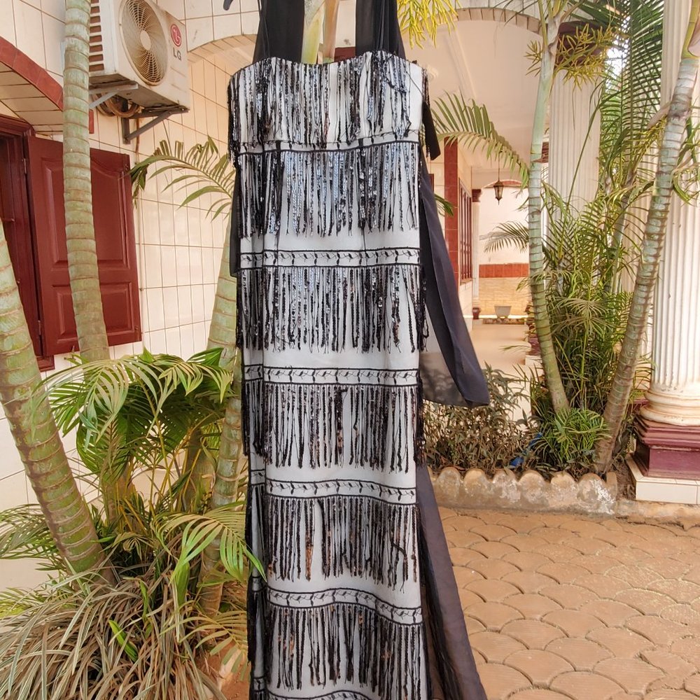 Sequin Fringe Illusion Mesh Gown Formal Evening D… - image 4